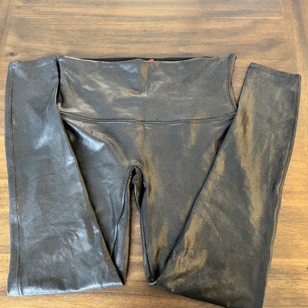 SPANX Faux Leather Leggings Black shaping slimming Size XL